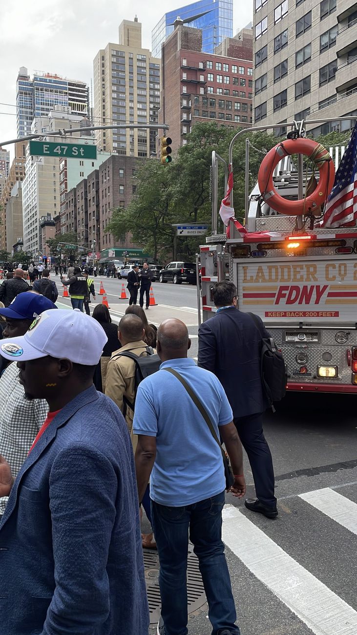 FDNY ladder company staged along East 47th Street near the United Nations during UNGA 81 week